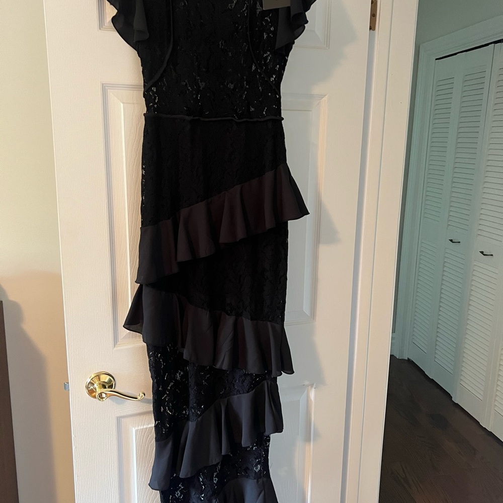 Black Asymmetrical Ruffled Gown